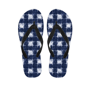 Shibori Grid Pattern Print Flip Flops