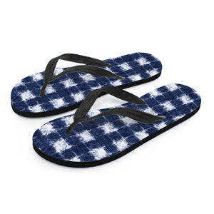 Shibori Grid Pattern Print Flip Flops