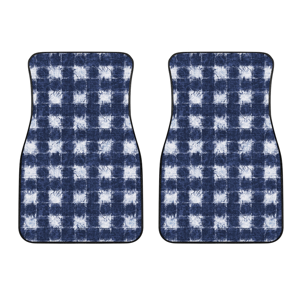 Shibori Grid Pattern Print Front Car Floor Mats