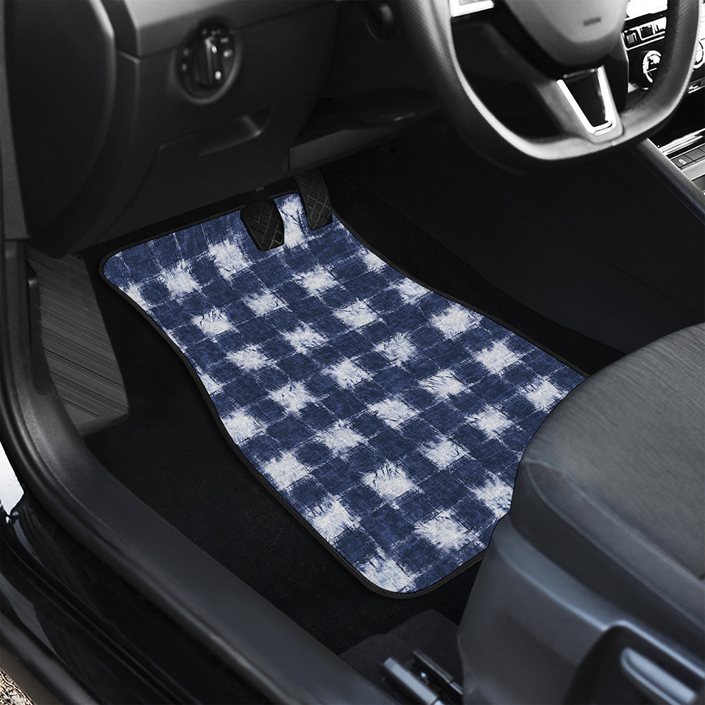 Shibori Grid Pattern Print Front Car Floor Mats