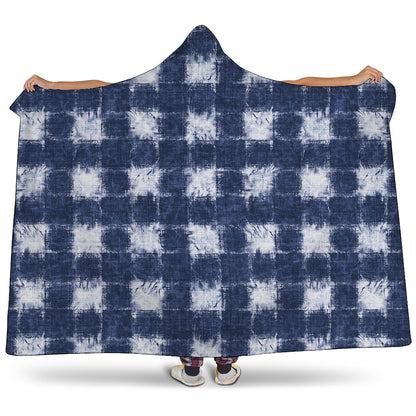 Shibori Grid Pattern Print Hooded Blanket