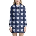 Shibori Grid Pattern Print Pullover Hoodie Dress