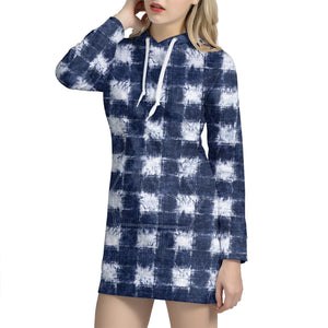 Shibori Grid Pattern Print Hoodie Dress