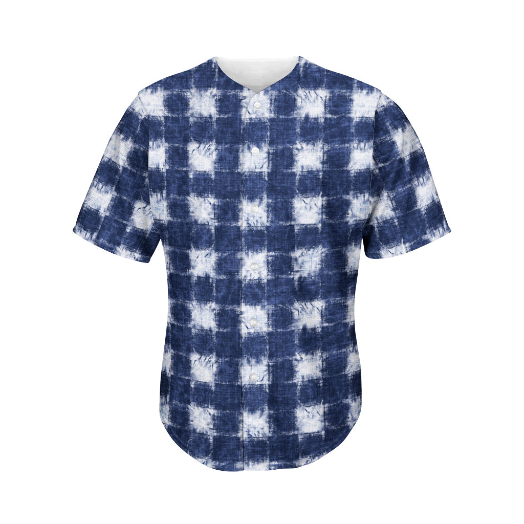 Shibori Grid Pattern Print Men's Baseball Jersey