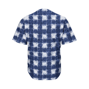 Shibori Grid Pattern Print Men's Baseball Jersey