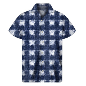 Shibori Grid Pattern Print Men's Short Sleeve Shirt