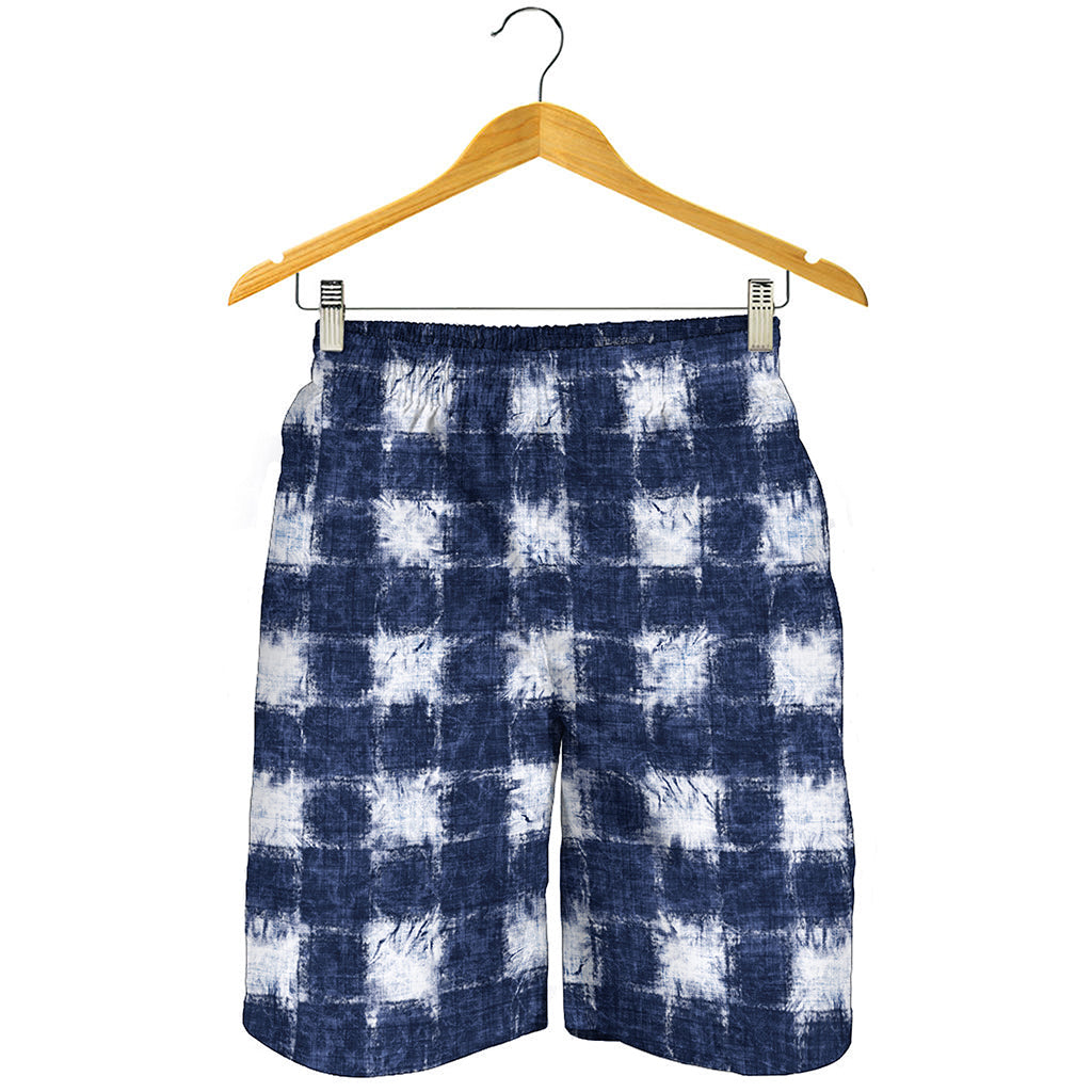 Shibori Grid Pattern Print Men's Shorts