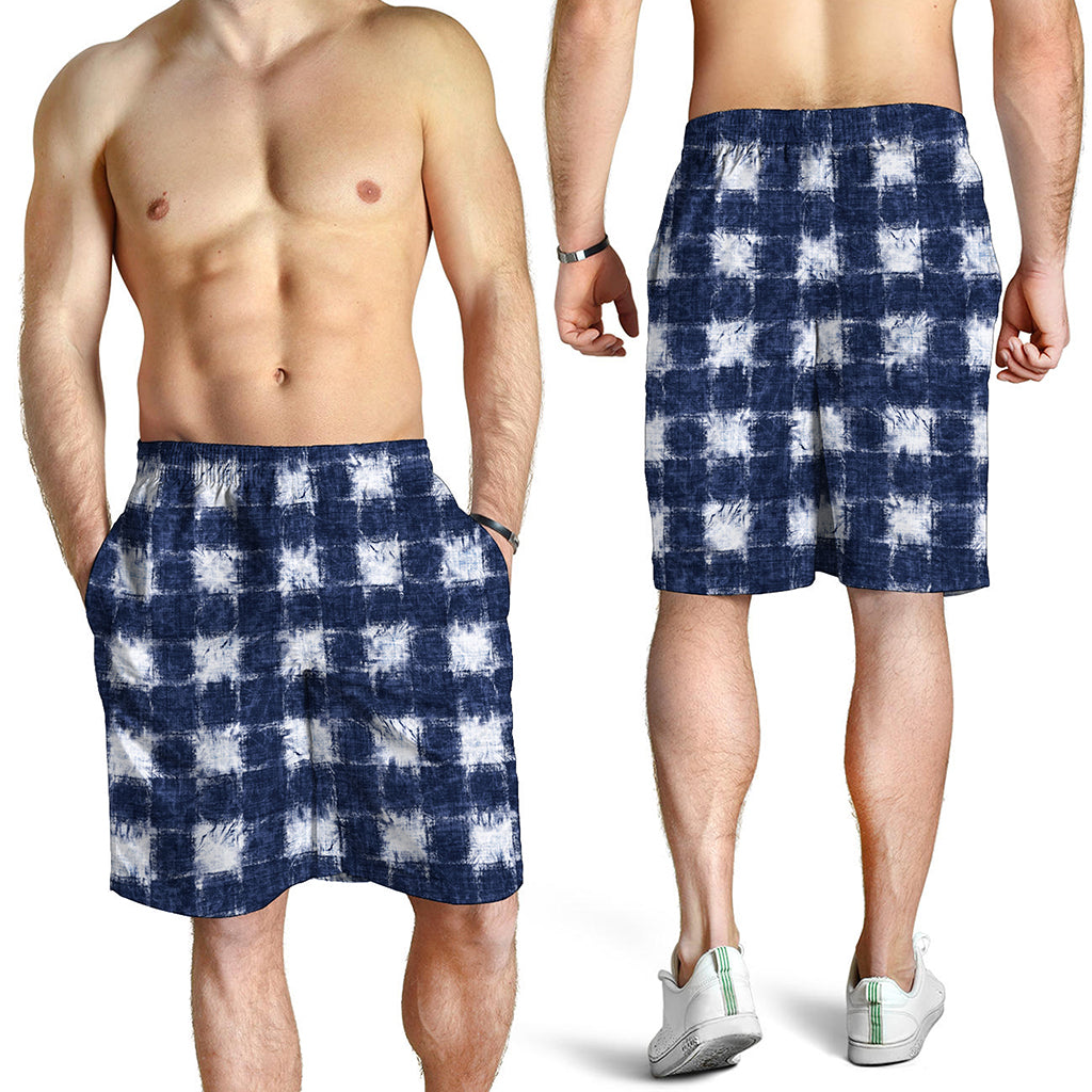 Shibori Grid Pattern Print Men's Shorts