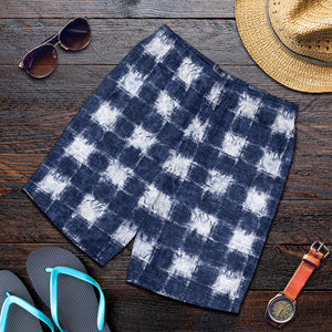 Shibori Grid Pattern Print Men's Shorts