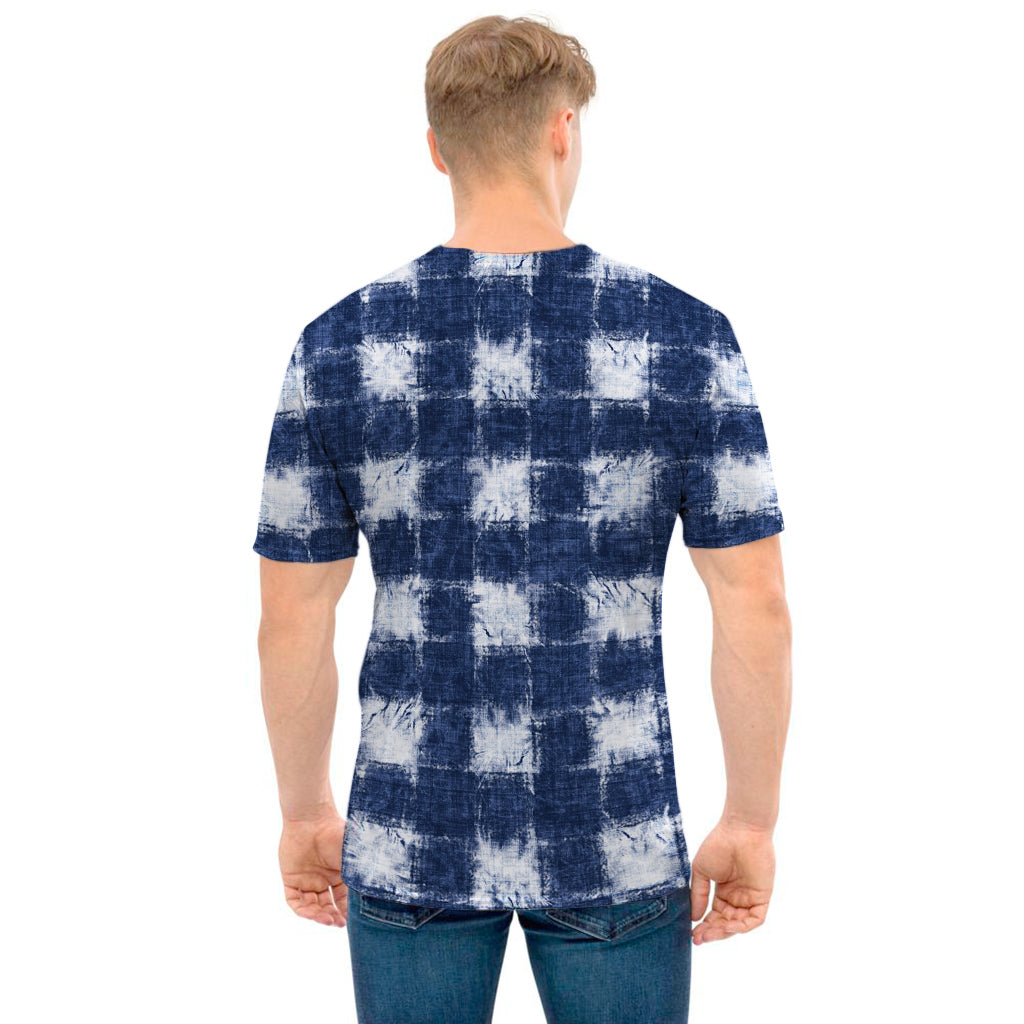 Shibori Grid Pattern Print Men's T-Shirt