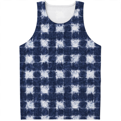 Shibori Grid Pattern Print Men's Tank Top