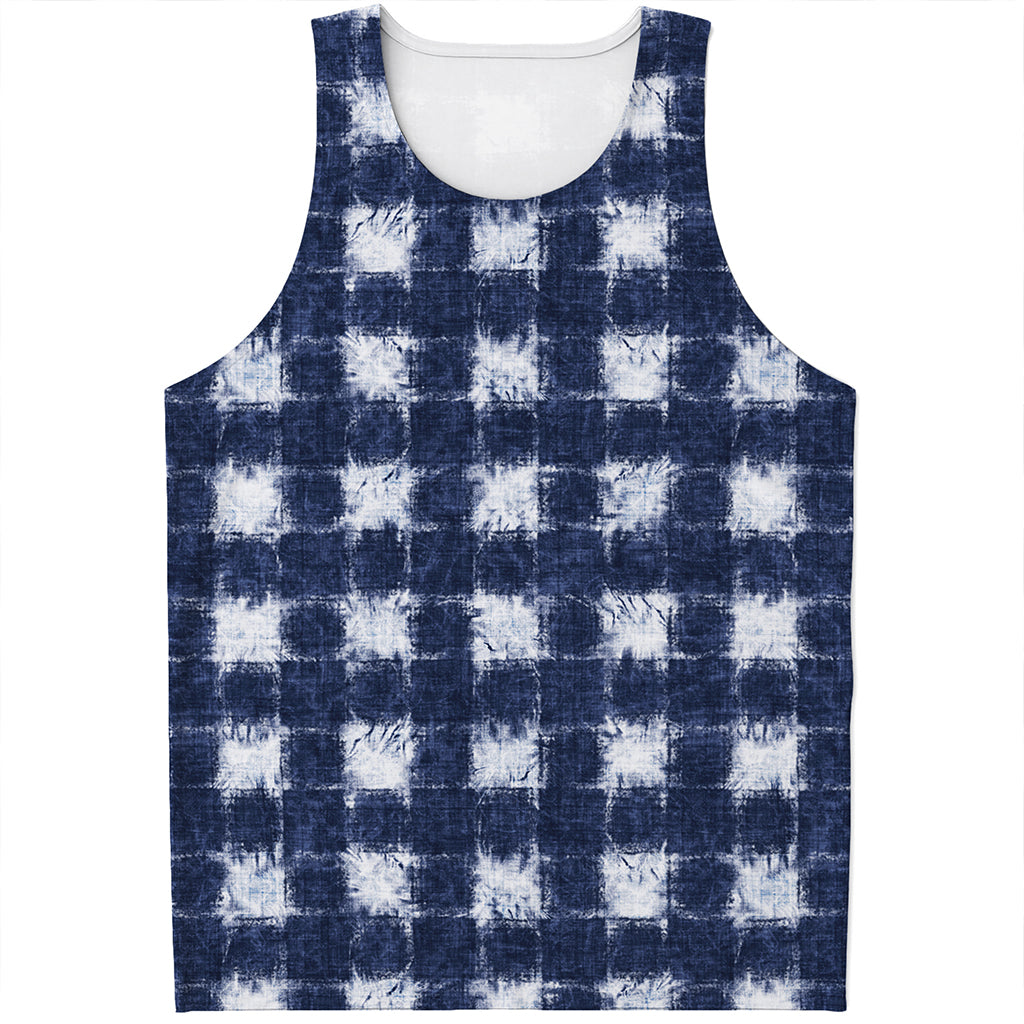 Shibori Grid Pattern Print Men's Tank Top