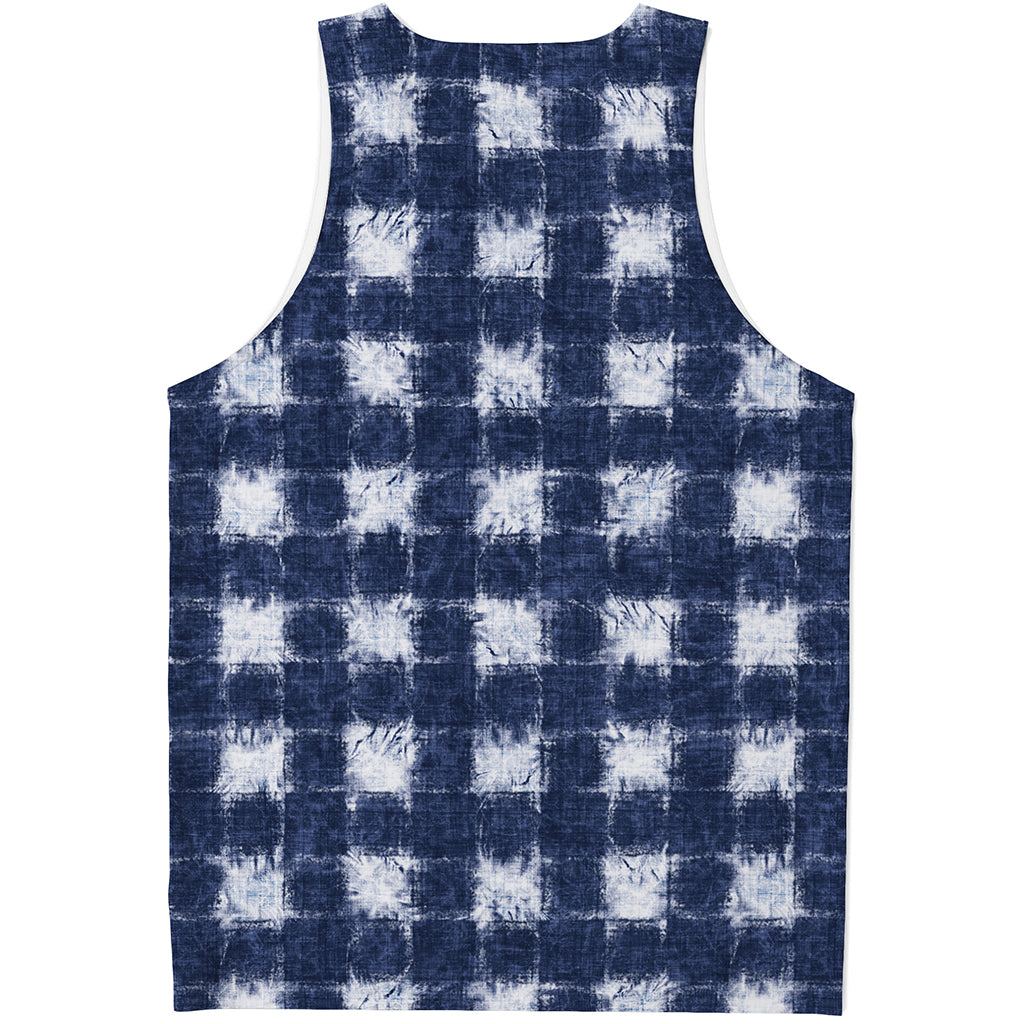 Shibori Grid Pattern Print Men's Tank Top