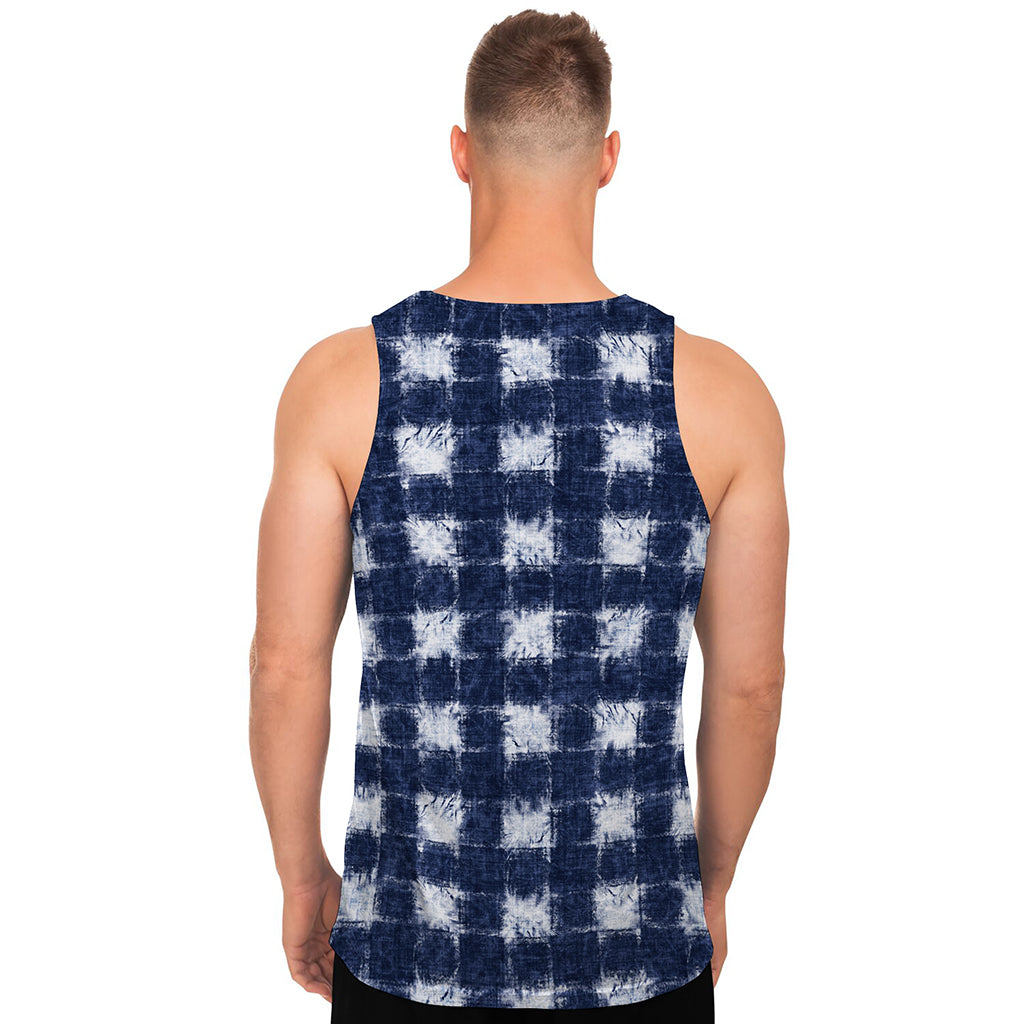 Shibori Grid Pattern Print Men's Tank Top