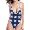 Shibori Grid Pattern Print One Piece High Cut Swimsuit