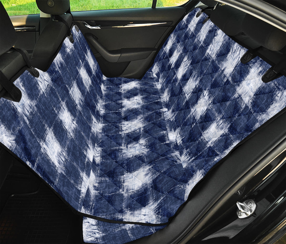 Shibori Grid Pattern Print Pet Car Back Seat Cover