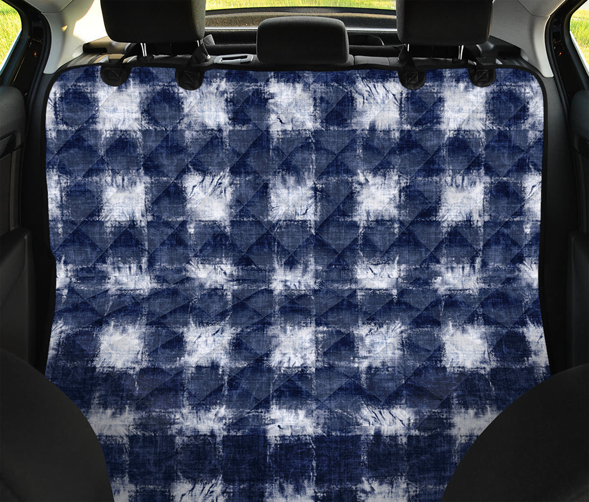 Shibori Grid Pattern Print Pet Car Back Seat Cover