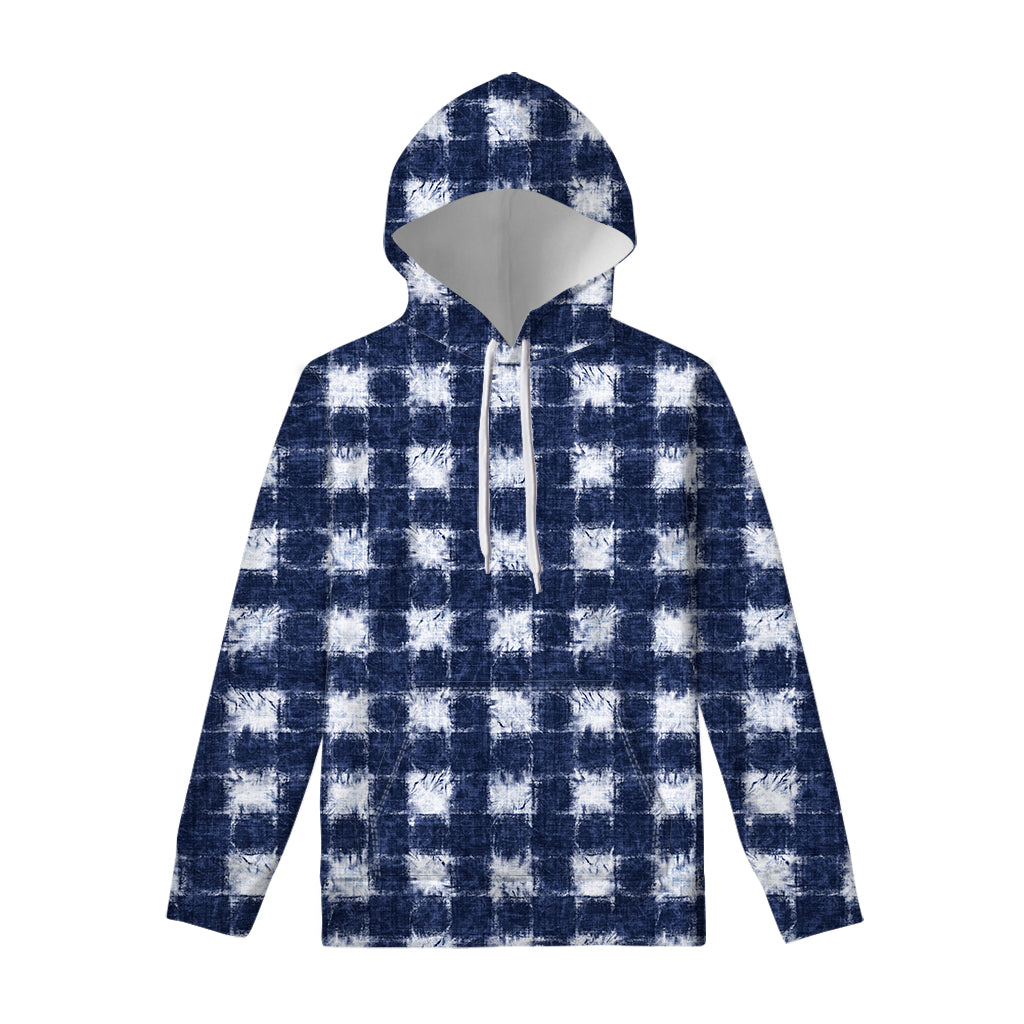 Shibori Grid Pattern Print Pullover Hoodie