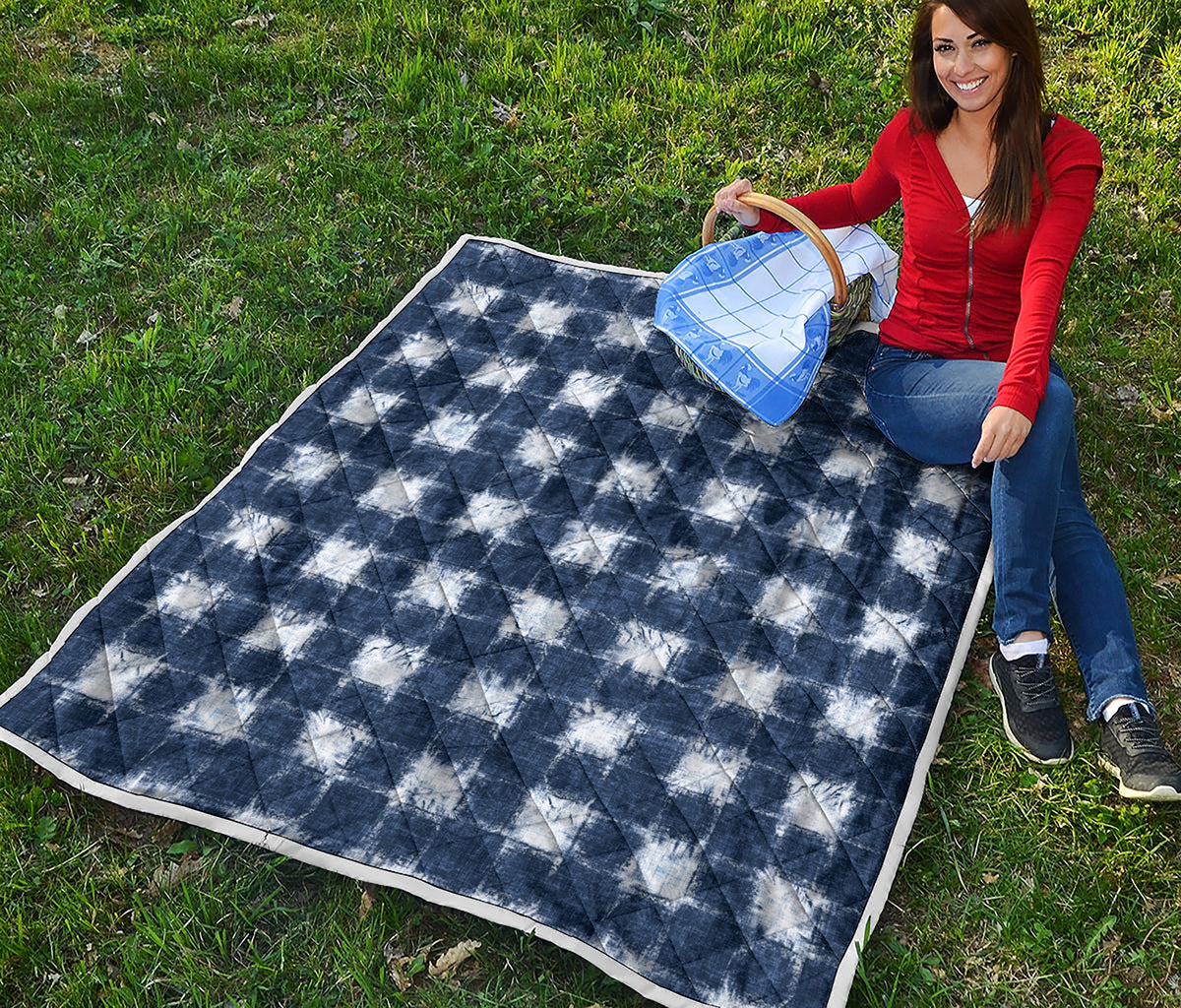 Shibori Grid Pattern Print Quilt
