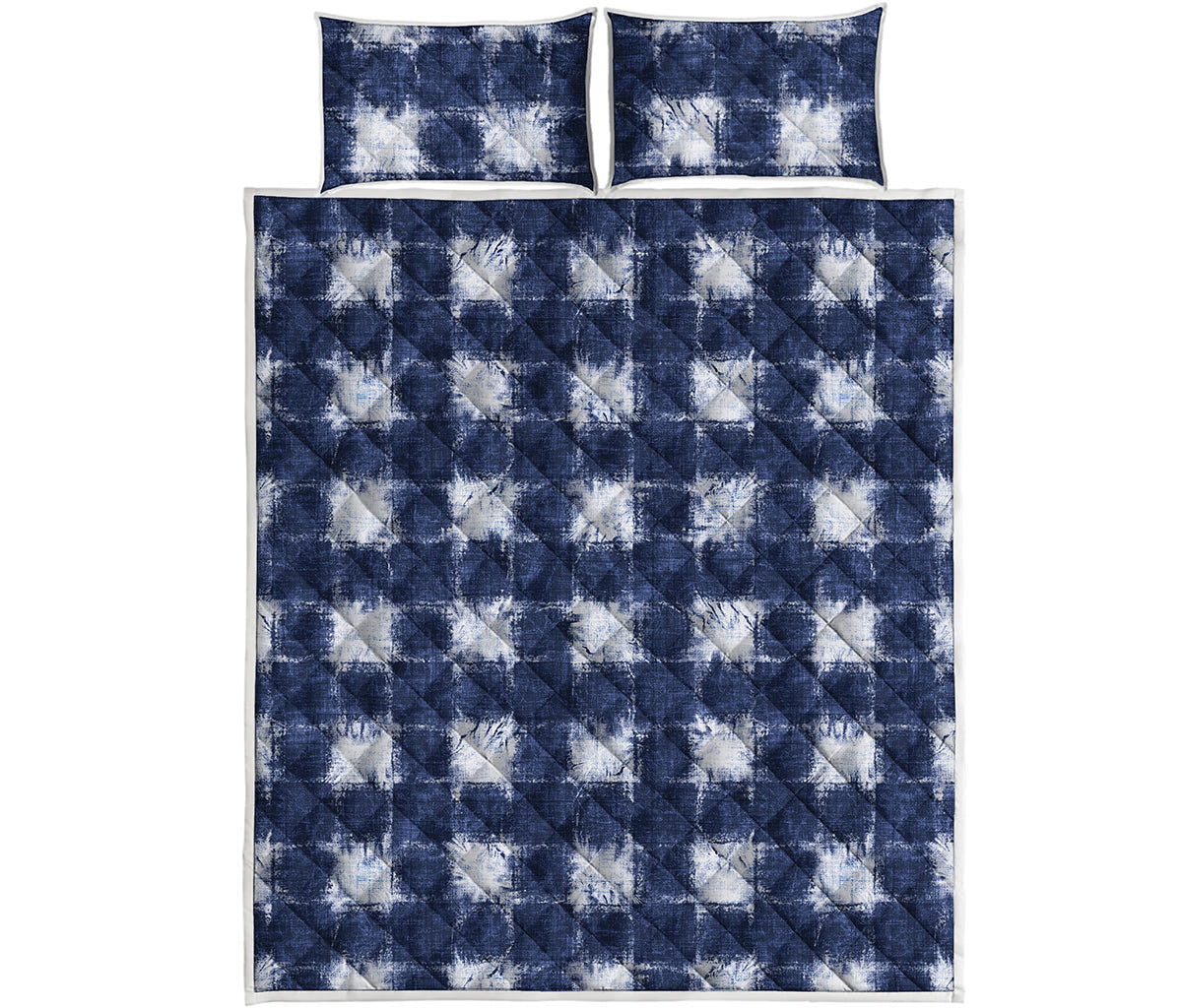 Shibori Grid Pattern Print Quilt Bed Set