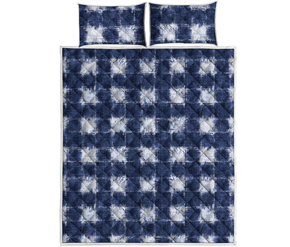 Shibori Grid Pattern Print Quilt Bed Set