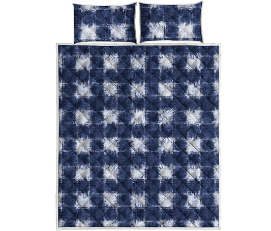 Shibori Grid Pattern Print Quilt Bed Set