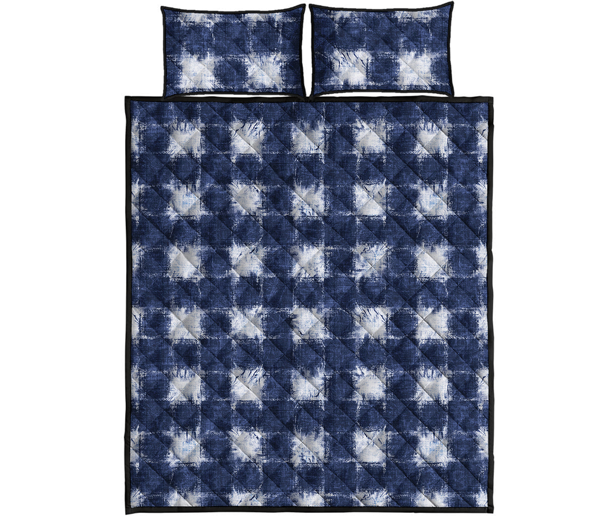 Shibori Grid Pattern Print Quilt Bed Set