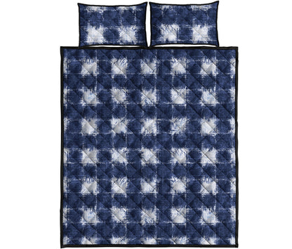 Shibori Grid Pattern Print Quilt Bed Set