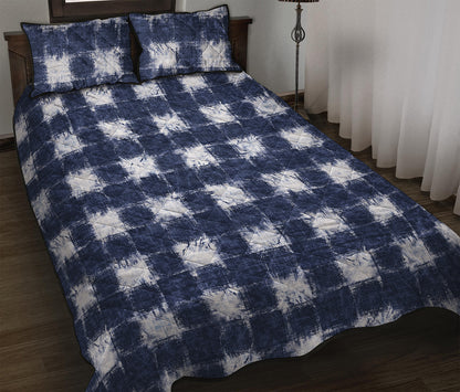 Shibori Grid Pattern Print Quilt Bed Set