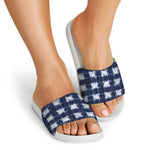 Shibori Grid Pattern Print White Slide Sandals