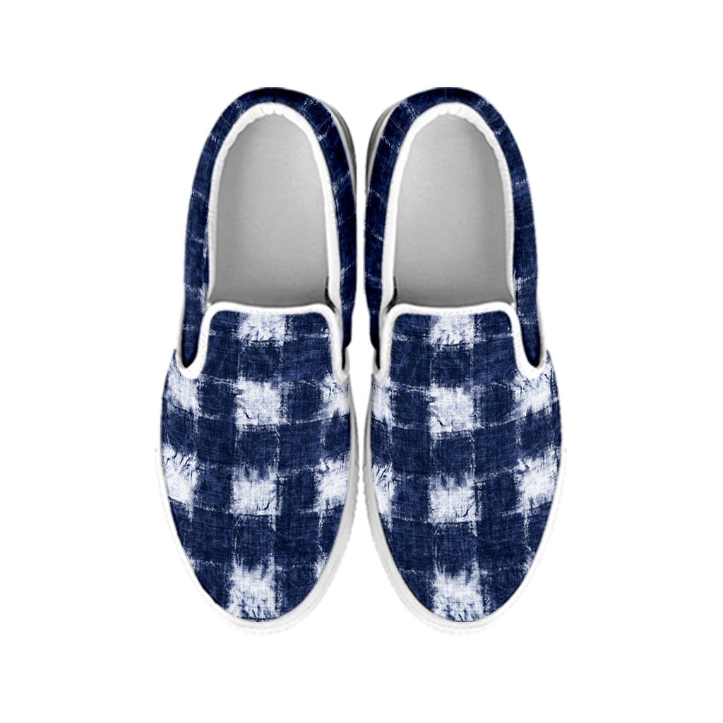 Shibori Grid Pattern Print White Slip On Shoes