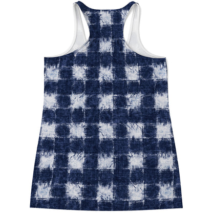 Shibori Grid Pattern Print Women's Racerback Tank Top