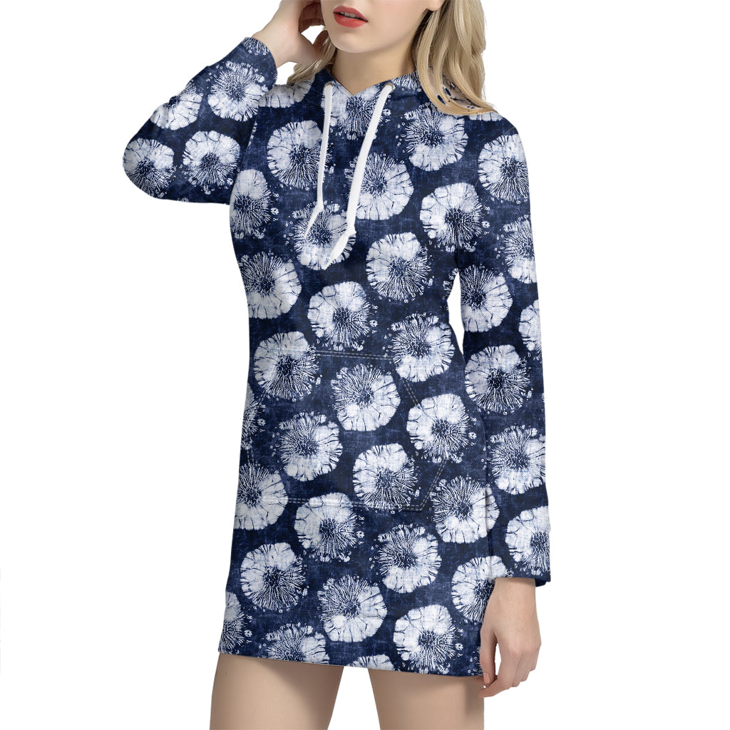 Shibori Motif Pattern Print Hoodie Dress