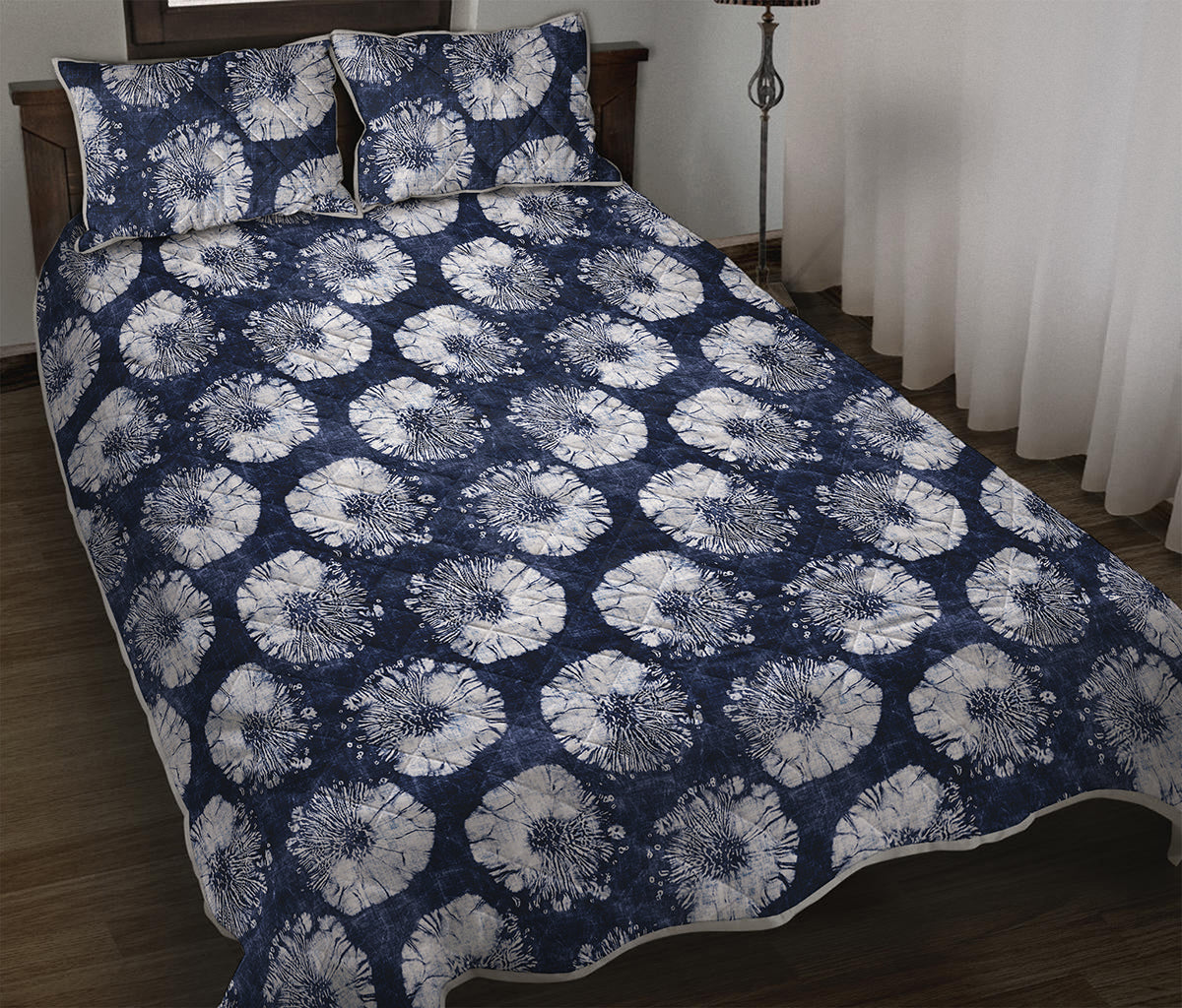Shibori Motif Pattern Print Quilt Bed Set