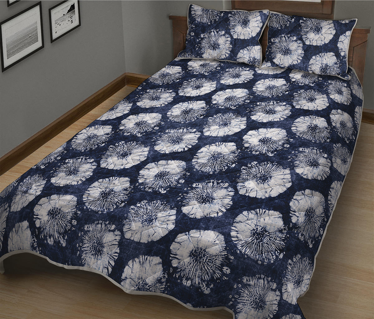 Shibori Motif Pattern Print Quilt Bed Set