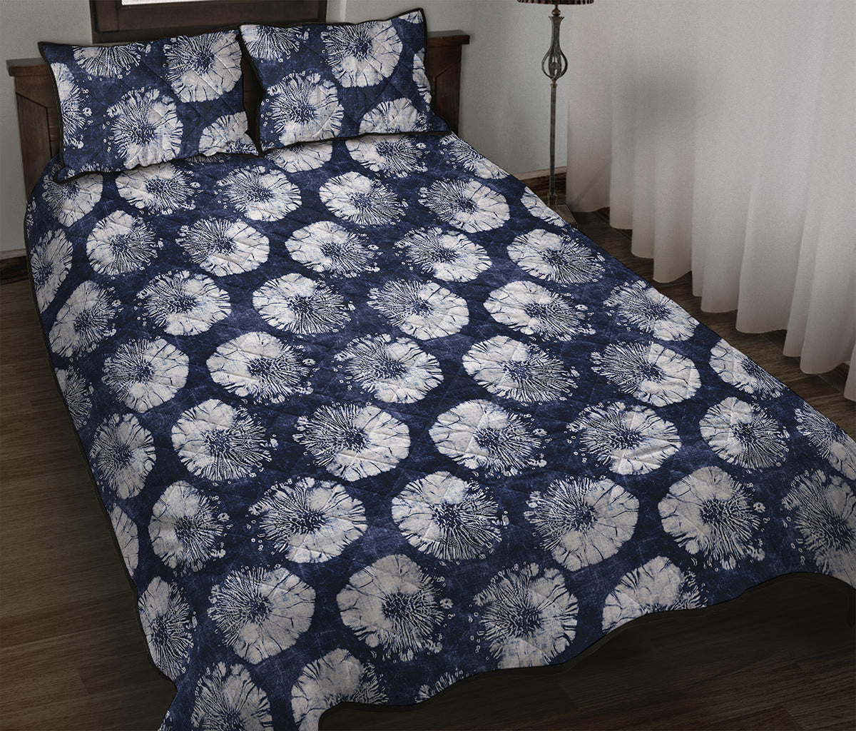Shibori Motif Pattern Print Quilt Bed Set