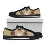 Shih Tzu Portrait Print Black Low Top Shoes 