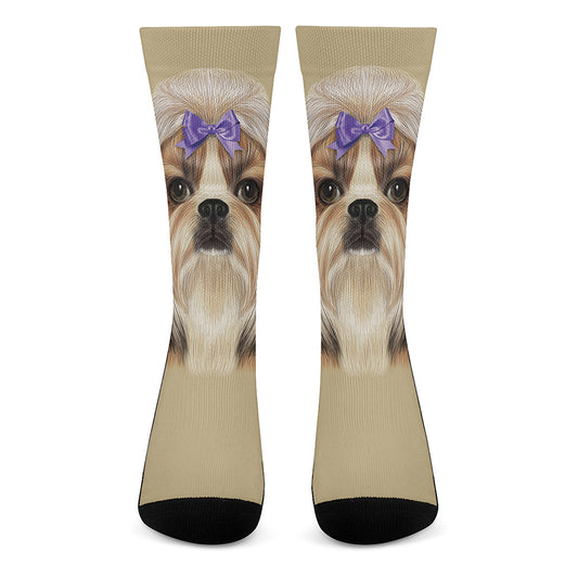 Shih Tzu Portrait Print Crew Socks