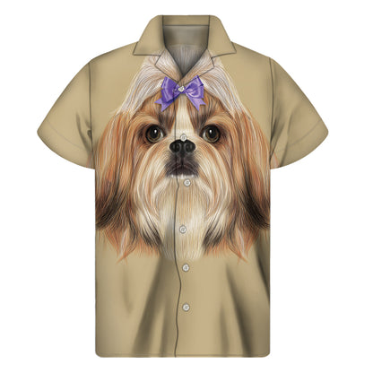 Shih Tzu Portrait Print Men's Short Sleeve Shirt