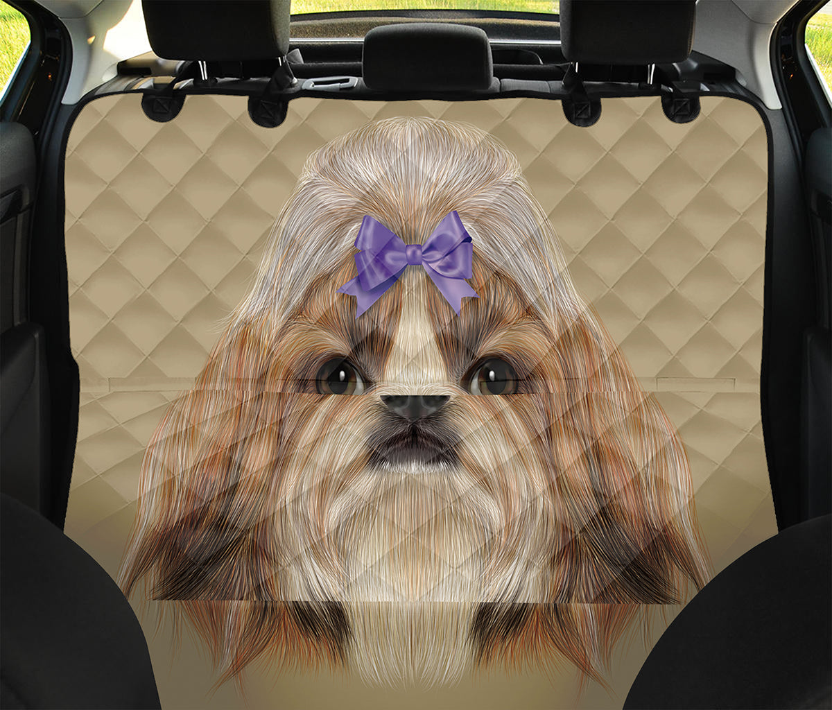 Shih Tzu Portrait Print Pet Car Back Seat Cover