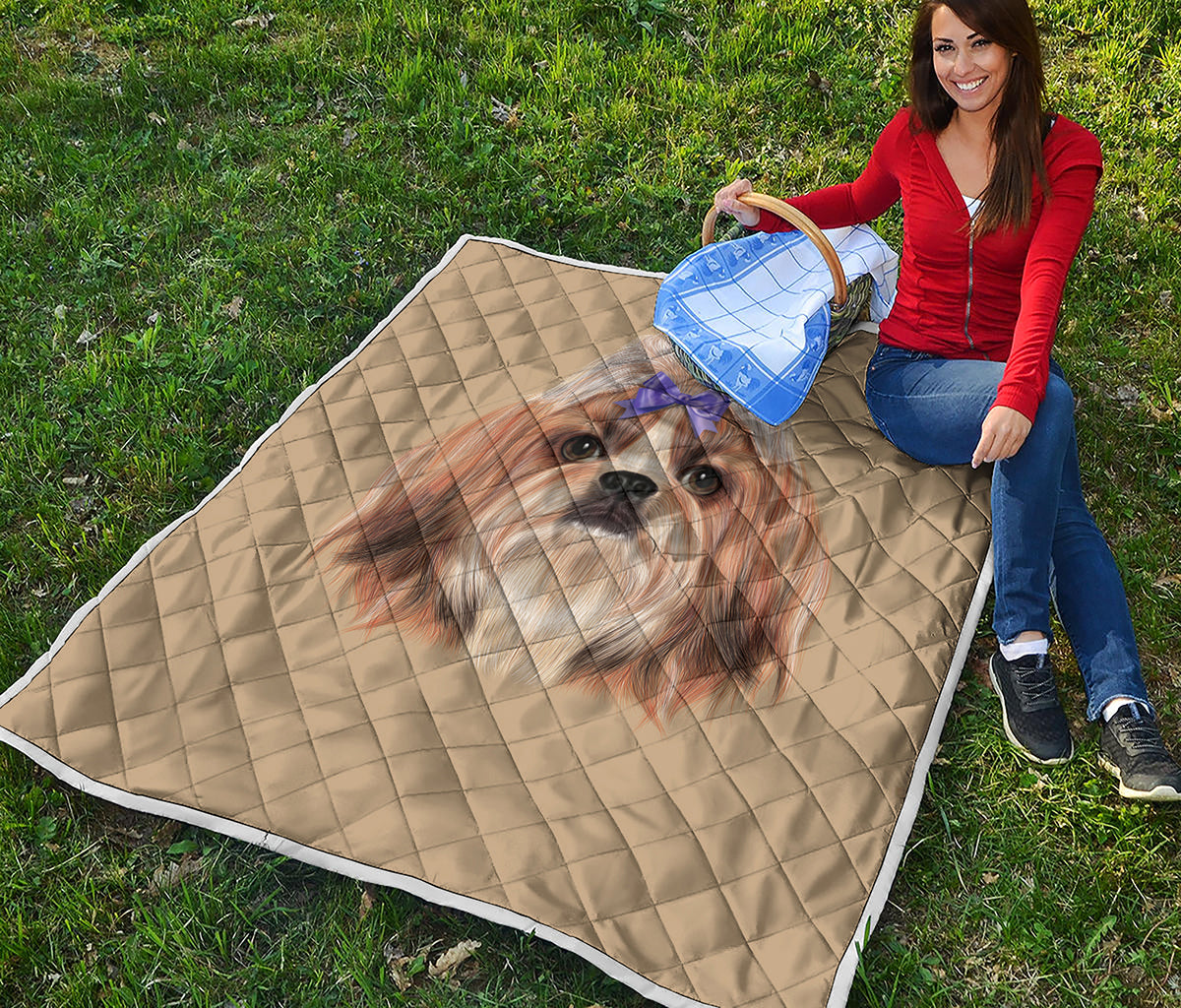 Shih Tzu Portrait Print Quilt