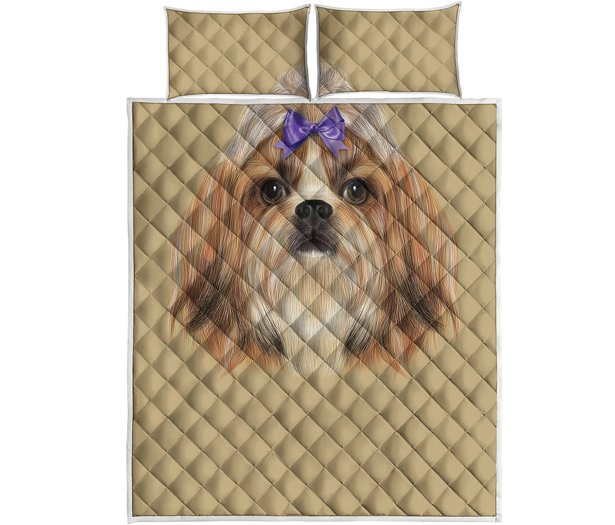 Shih Tzu Portrait Print Quilt Bed Set