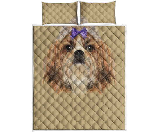 Shih Tzu Portrait Print Quilt Bed Set