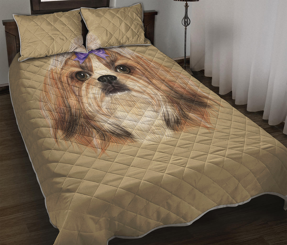 Shih Tzu Portrait Print Quilt Bed Set