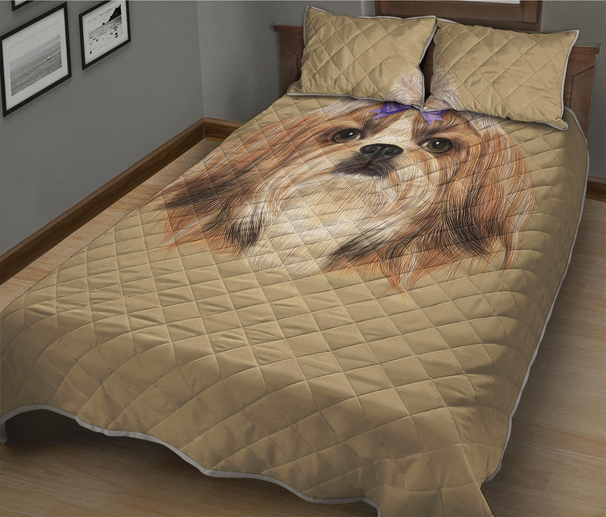 Shih Tzu Portrait Print Quilt Bed Set