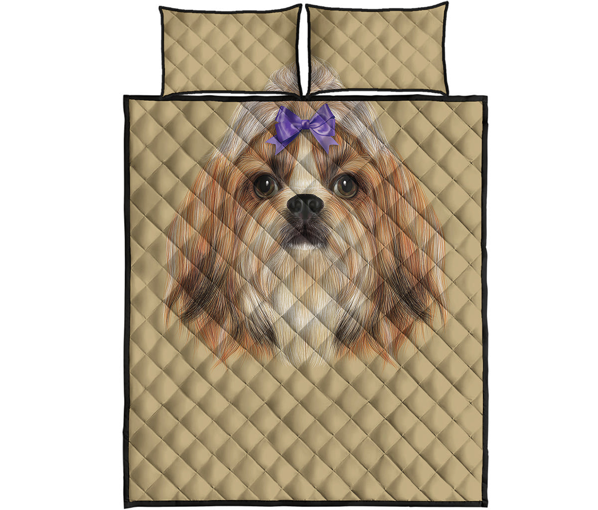 Shih Tzu Portrait Print Quilt Bed Set