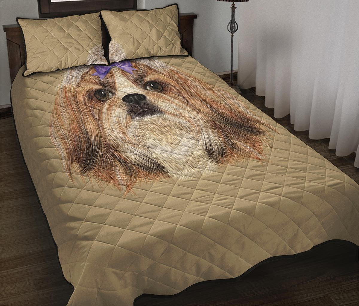 Shih Tzu Portrait Print Quilt Bed Set