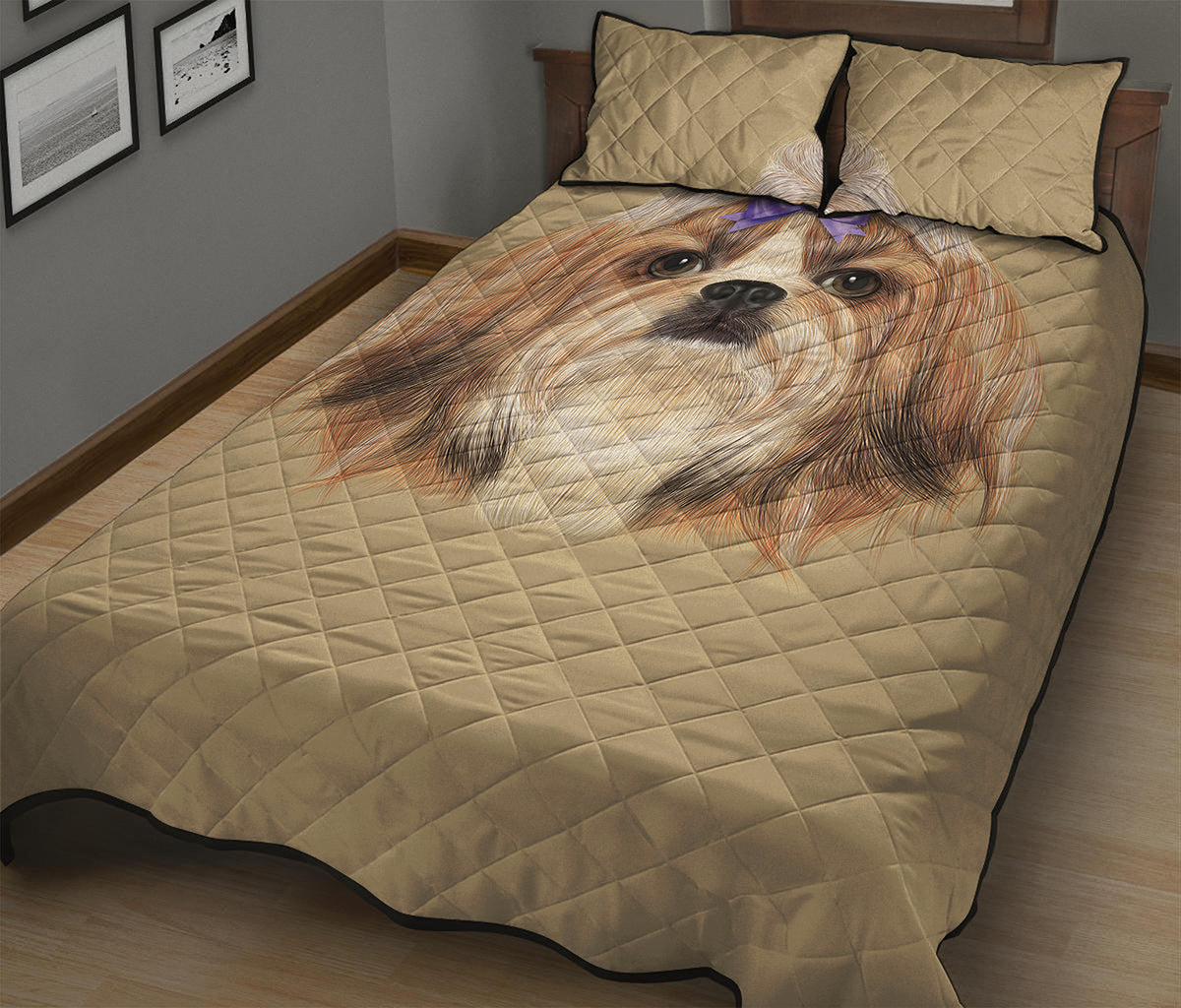Shih Tzu Portrait Print Quilt Bed Set