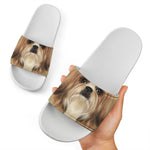 Shih Tzu Portrait Print White Slide Sandals