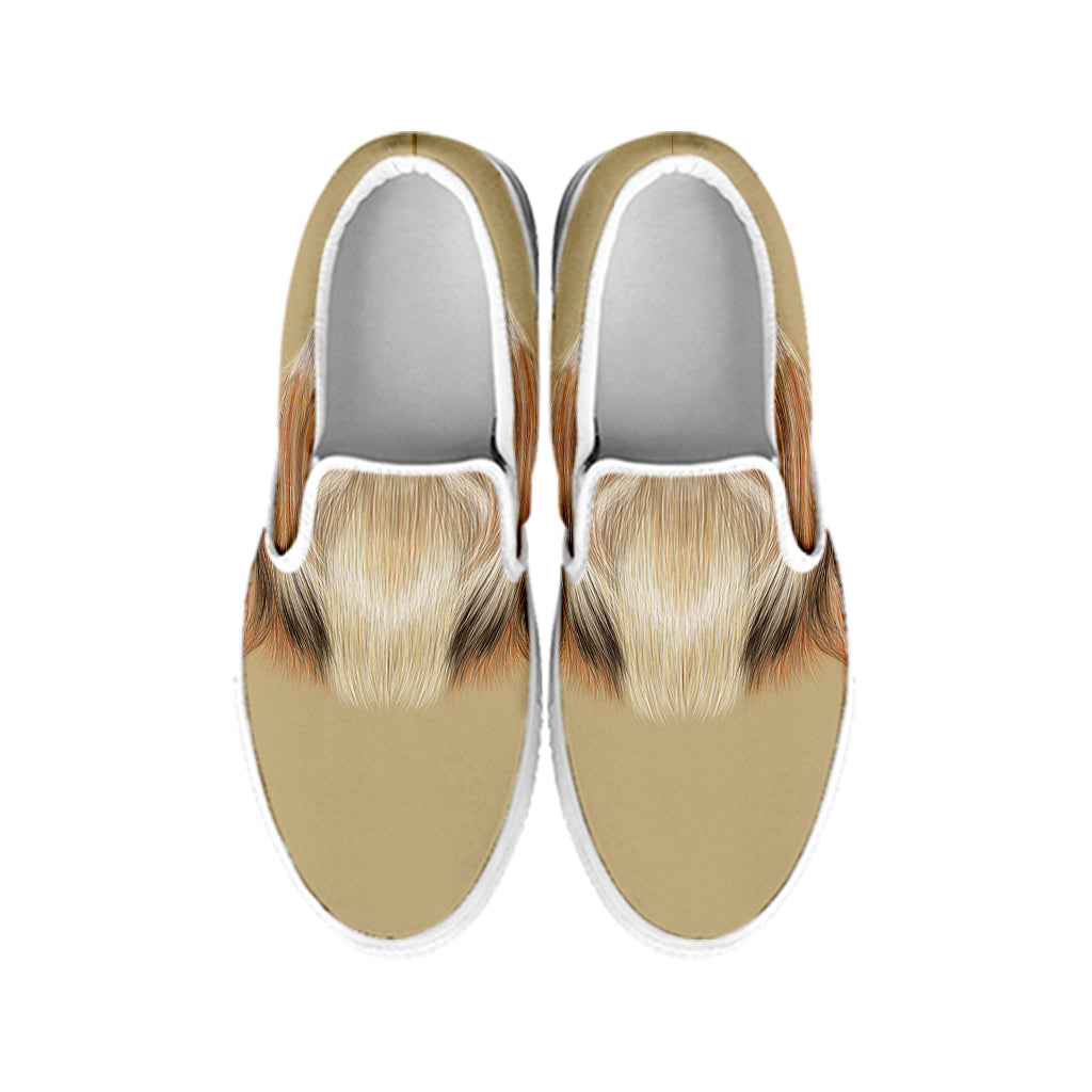 Shih Tzu Portrait Print White Slip On Shoes